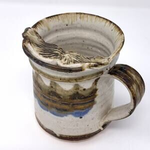 Vintage Studio Pottery Mustache Mug - Unsigned Handmade Stoneware Art Cup 3.5"